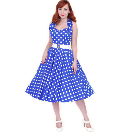 Polka Dress Royal Blue/White-44 (NL)/ 18 (UK) | 32% korting | Vivien of Holloway
