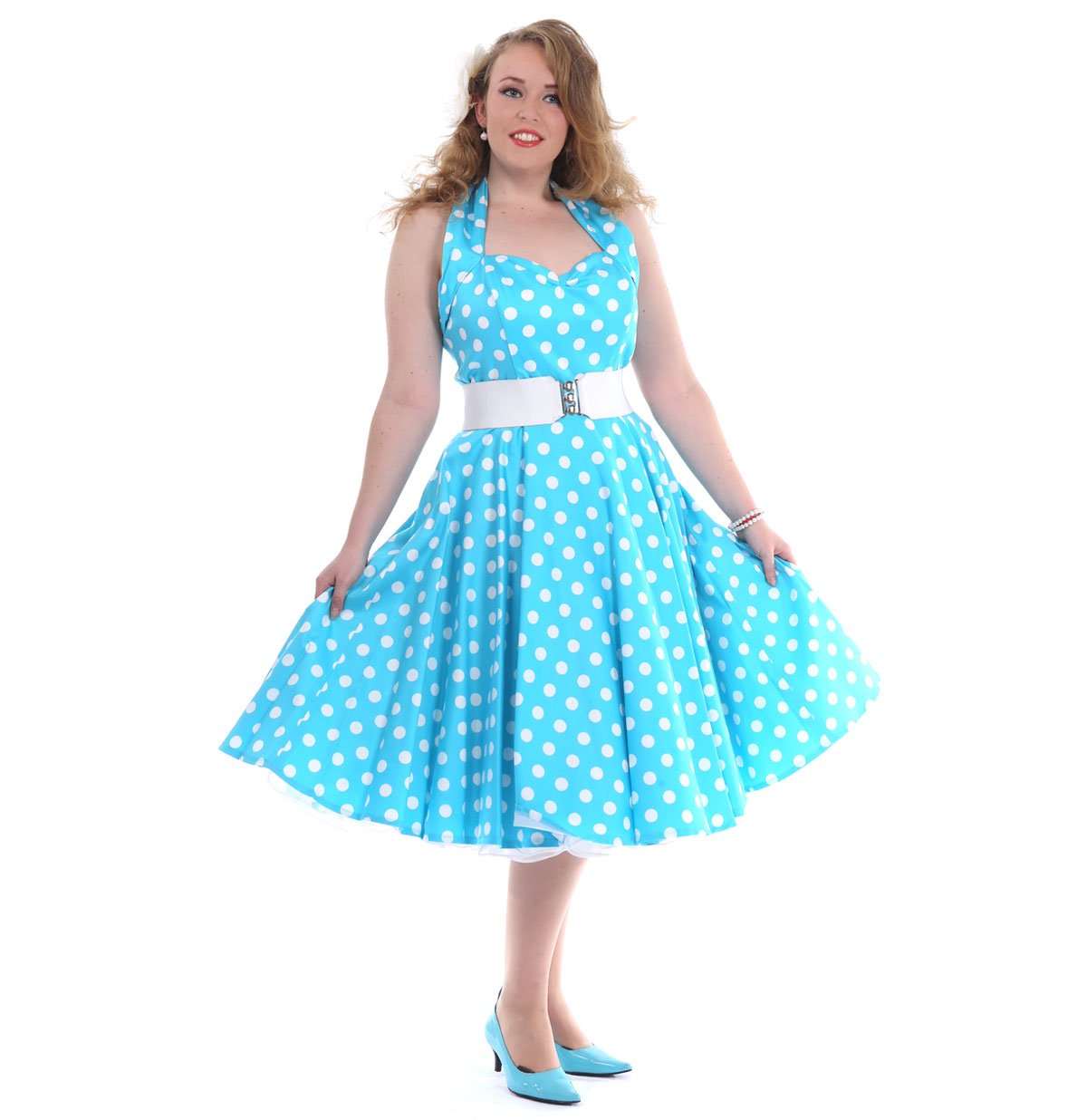 Polka Dress Turquoise/White-44 (NL)/ 18 (UK) | 30% korting | Vivien of Holloway