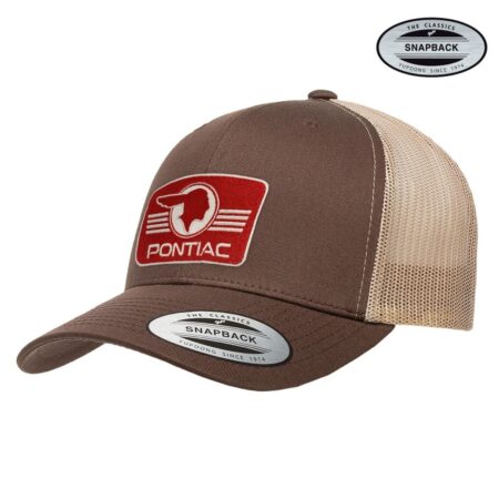 Pontiac Retro Patch Logo Trucker Snapback Cap (Brown/Khaki - Officially Licensed) | Pontiac