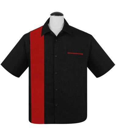 Poplin Single Panel Shirt Black / Red-XS | 17% korting (LP) | Steady Clothing