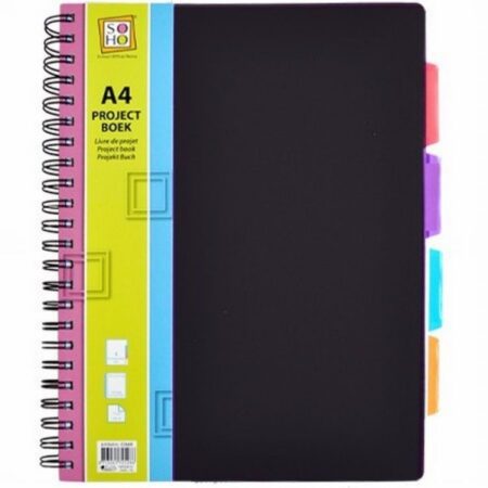 Projectboek A4 Zwart 23-Rings 4 Tabs 200 Vel | Soho