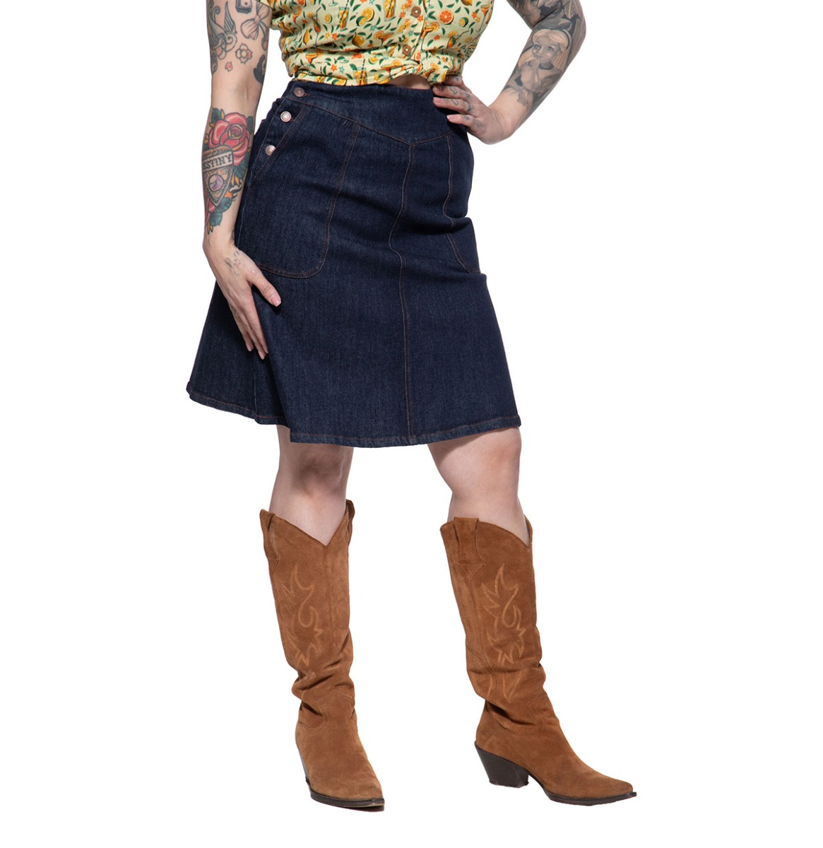 Queen Kerosin A-Line Denim Skirt Josie Blue-2XL | Queen Kerosin
