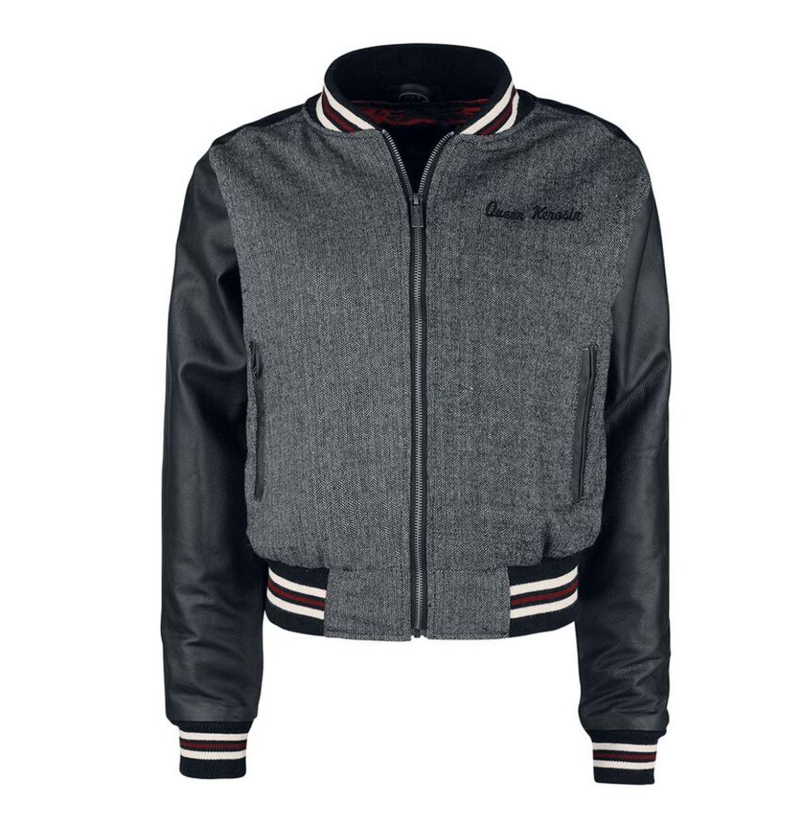 Queen Kerosin Baseball College Jacket Black & Grey-XXXXL | 30% korting | Queen Kerosin