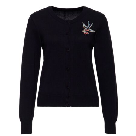 Queen Kerosin Bird With Cherry Cardigan Black-3XL | Queen Kerosin