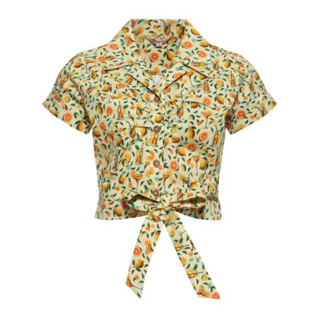 Queen Kerosin Citrus Cocktails Blouse Cream-3XL | Queen Kerosin