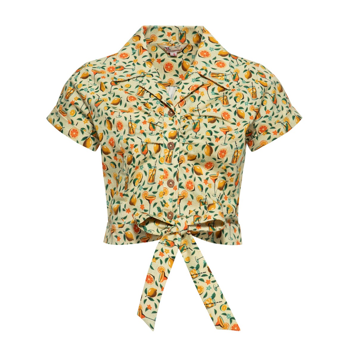 Queen Kerosin Citrus Cocktails Blouse Cream-3XL | Queen Kerosin
