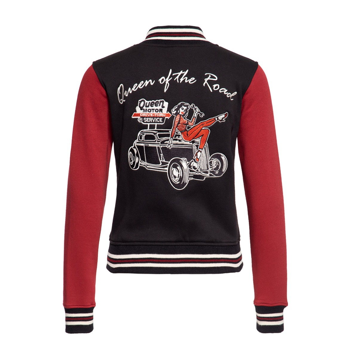 Queen Kerosin College Jacket Queen Of The Road Black & Red-S | 25% korting | Queen Kerosin