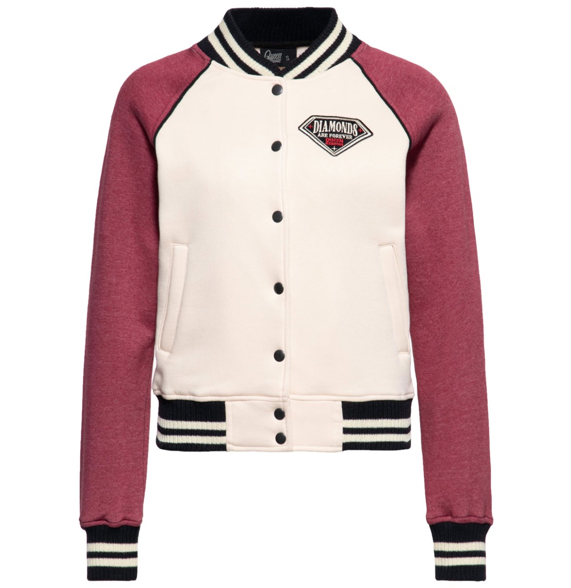 Queen Kerosin College Jacket 'Diamonds' Ecru-S | Fiftiesstore