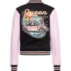 Queen Kerosin College Jacket 'Sun Valley' Black & Pink-XXXL | Fiftiesstore