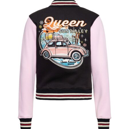 Queen Kerosin College Jacket 'Sun Valley' Black & Pink-XXXL | Fiftiesstore
