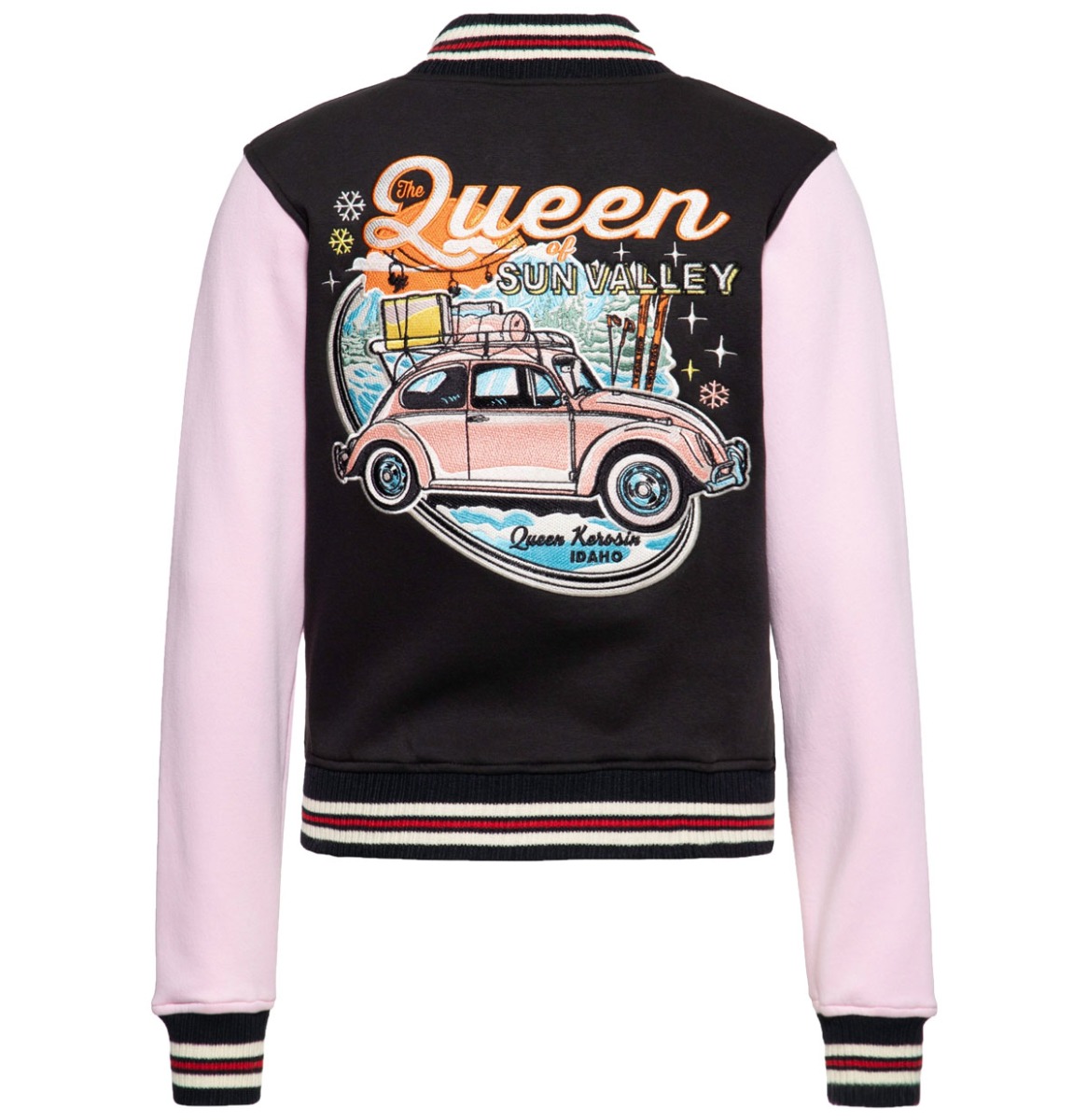Queen Kerosin College Jacket 'Sun Valley' Black & Pink-XXXL | Fiftiesstore