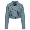 Queen Kerosin Cropped Leather Jacket Turquoise-2XL | Queen Kerosin