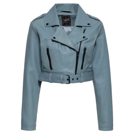 Queen Kerosin Cropped Leather Jacket Turquoise-2XL | Queen Kerosin