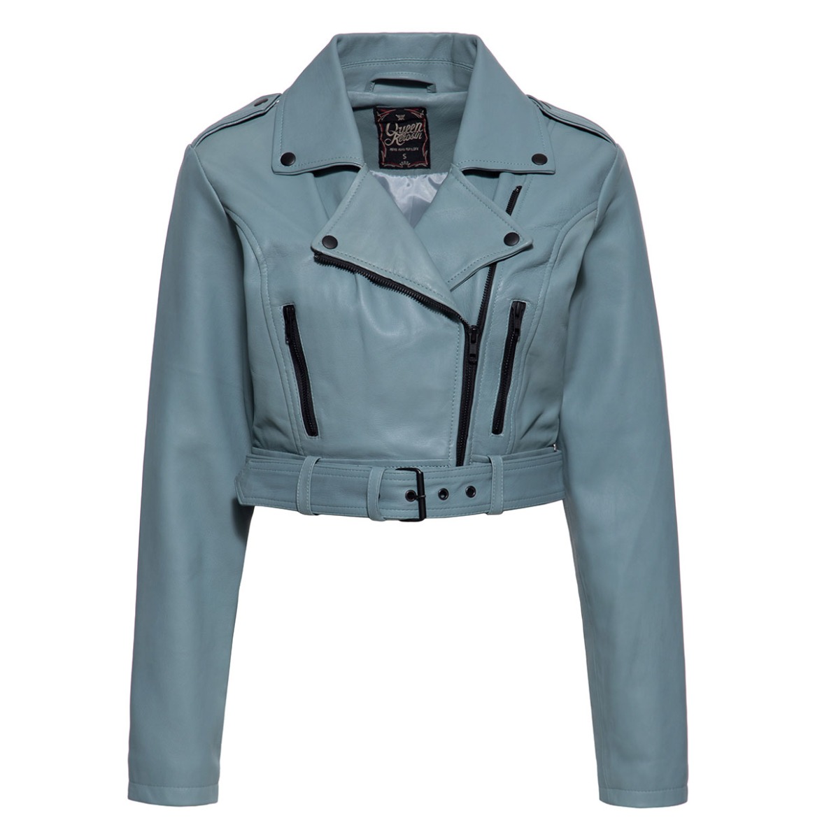 Queen Kerosin Cropped Leather Jacket Turquoise-2XL | Queen Kerosin