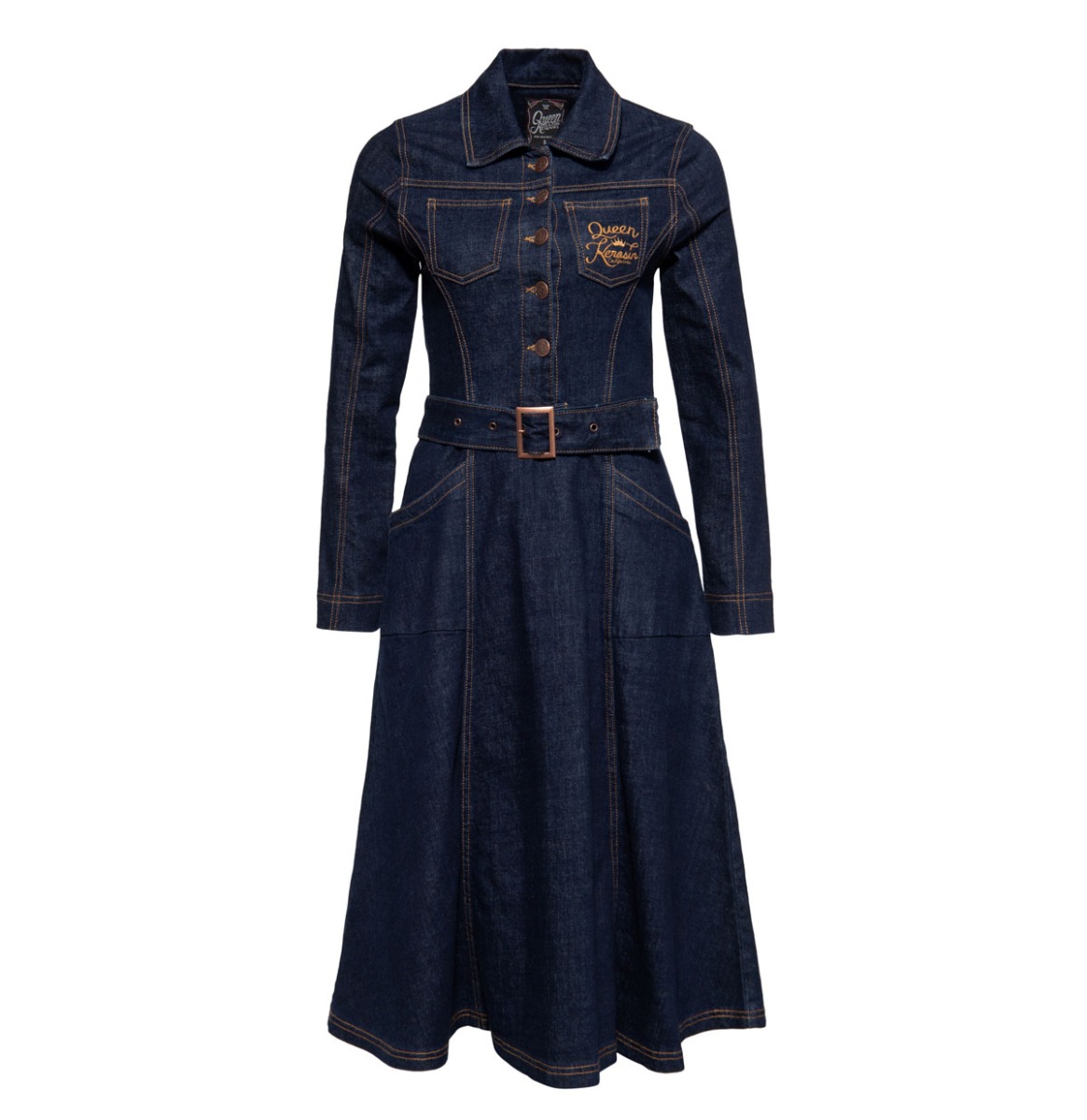 Queen Kerosin Denim Blouse Swing Dress Dark Blue-XS | 20% korting | Queen Kerosin