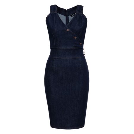 Queen Kerosin Denim Pencil Dress Peggy Blue-2XL | Queen Kerosin