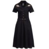 Queen Kerosin Denim Swing Dress Flowers Black-XXL | Queen Kerosin