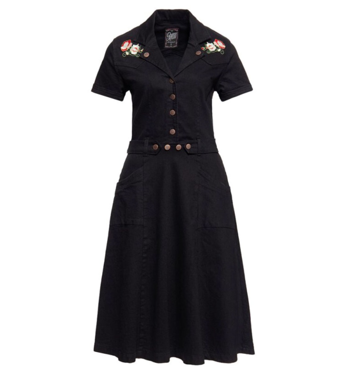 Queen Kerosin Denim Swing Dress Flowers Black-XXL | Queen Kerosin