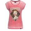 Queen Kerosin Enzym Wash T-Shirt 'Diamonds' Pink-S | 30% korting | Queen Kerosin