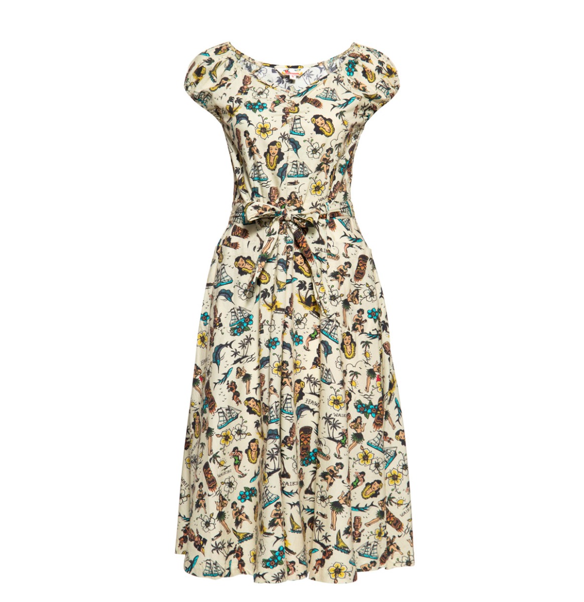 Queen Kerosin Hawaii Waikiki Swing Dress Off White -XXXL | Queen Kerosin