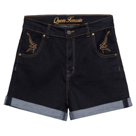 Queen Kerosin High Waist Denim Shorts Black -33 | Queen Kerosin