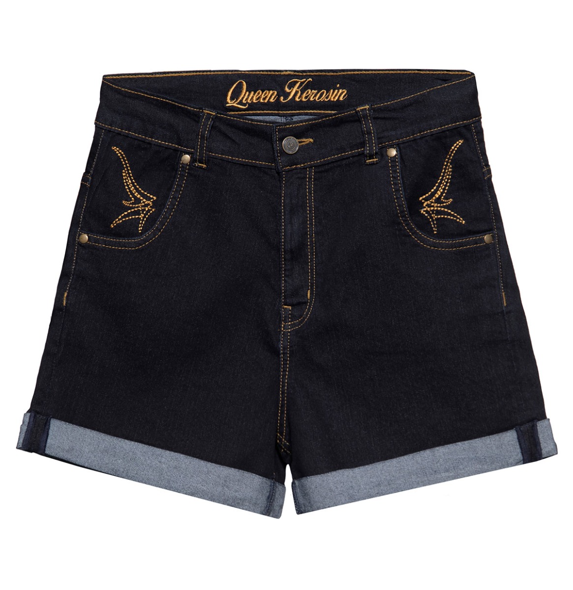 Queen Kerosin High Waist Denim Shorts Black -33 | Queen Kerosin