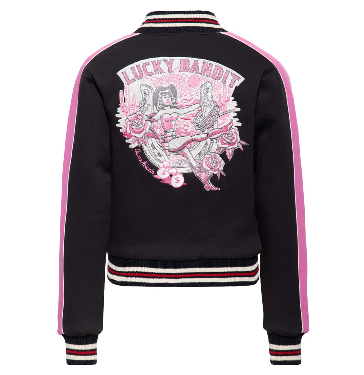 Queen Kerosin Lucky Bandit College Jacket Black & Pink-2XL | Queen Kerosin