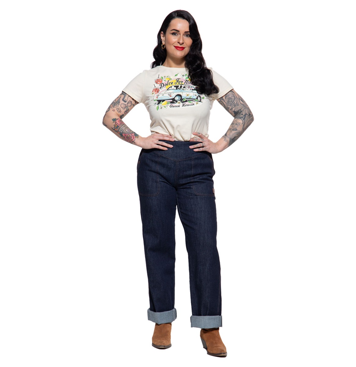Queen Kerosin Marlene Denim Pants Josie Blue-34 - 32 | Queen Kerosin
