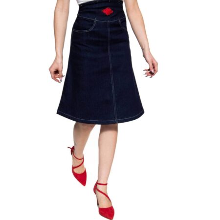 Queen Kerosin Mexican Denim Skirt Dark Blue -S | Fiftiesstore