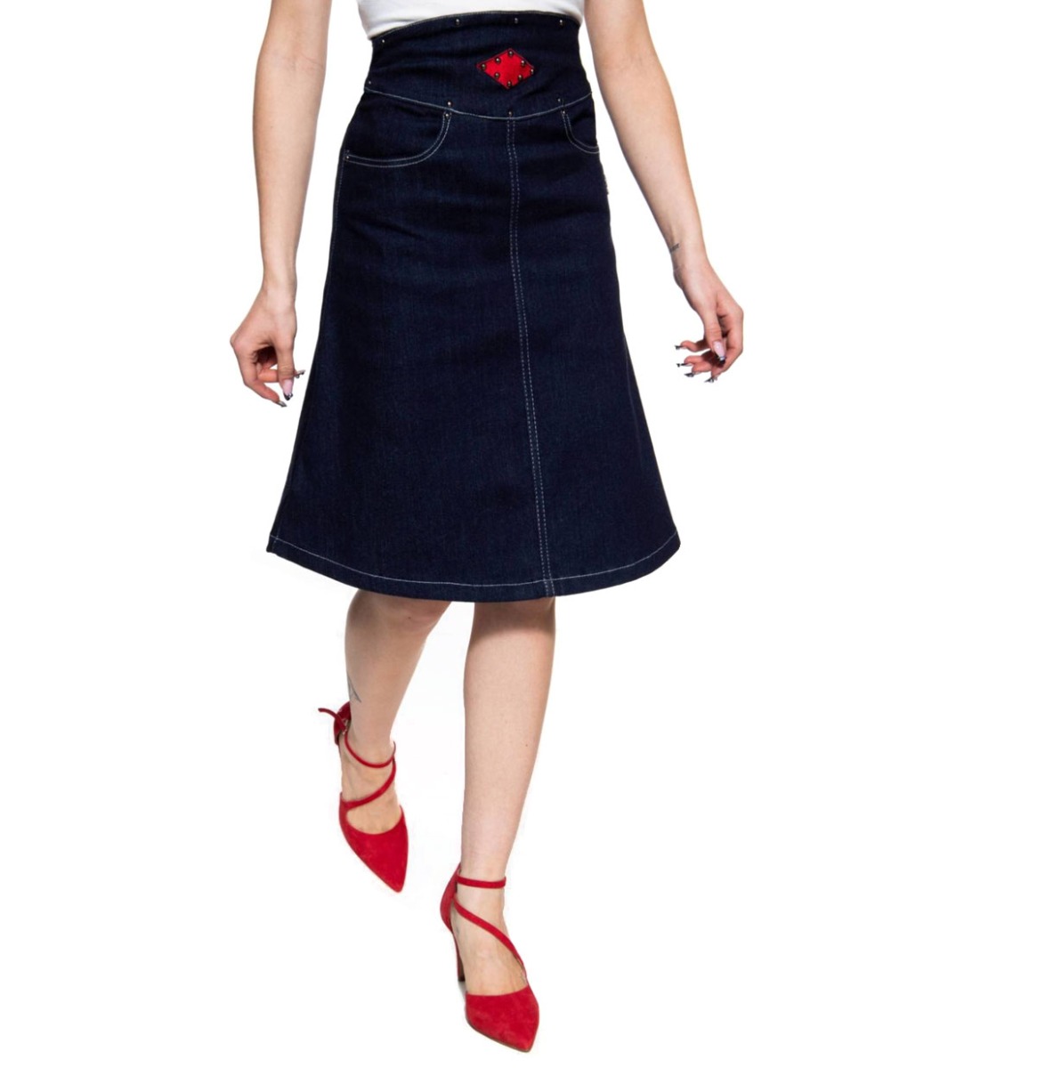 Queen Kerosin Mexican Denim Skirt Dark Blue -L | Fiftiesstore