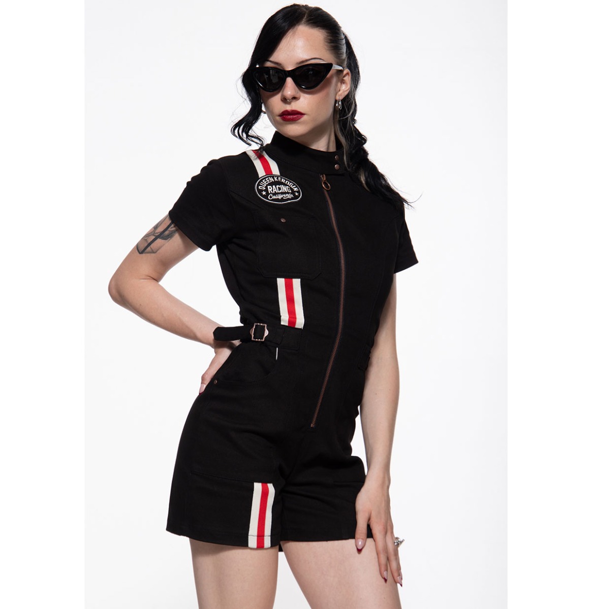 Queen Kerosin Overall Dragstripe Black-3XL | Queen Kerosin