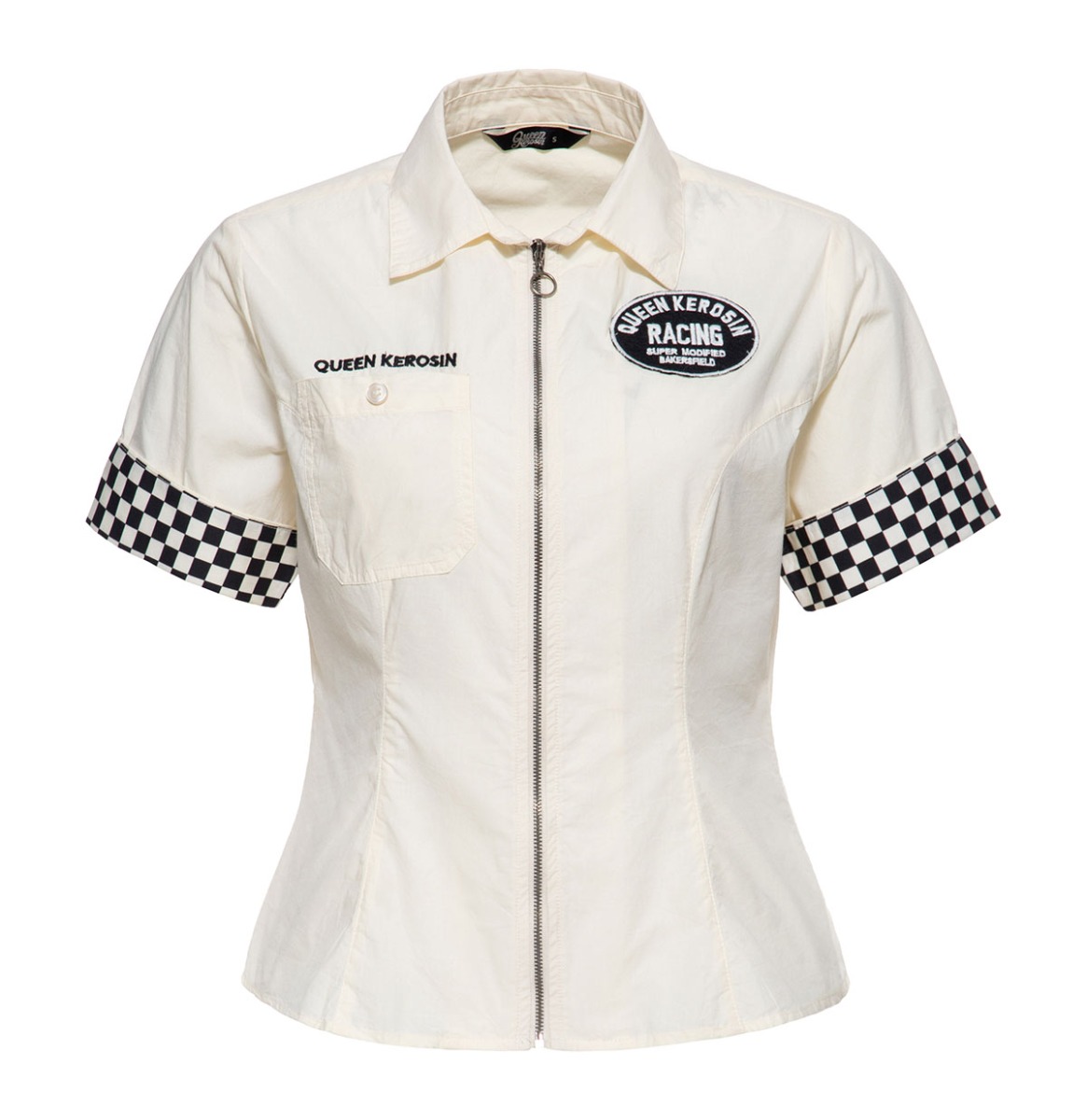 Queen Kerosin Racing Blouse Checkered White & Black -3XL | Queen Kerosin