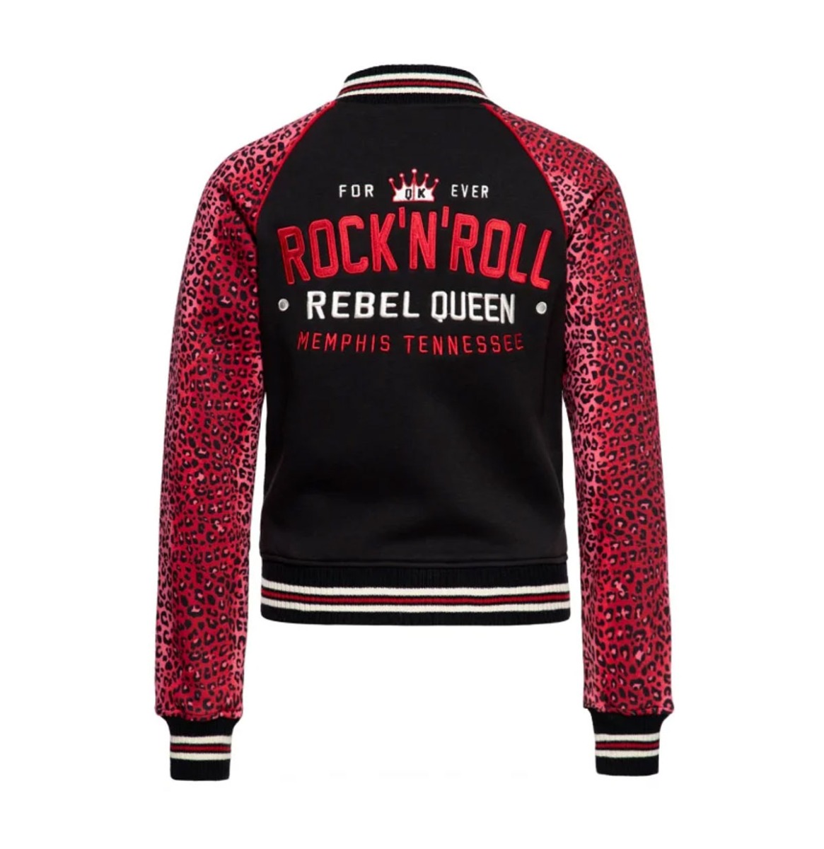 Queen Kerosin Rock 'N' Roll College Jacket Leopard Black -XS | 22% korting | Queen Kerosin
