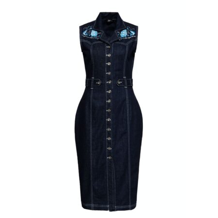 Queen Kerosin Sailor Embroidery Denim Pencil Dress-M | Queen Kerosin