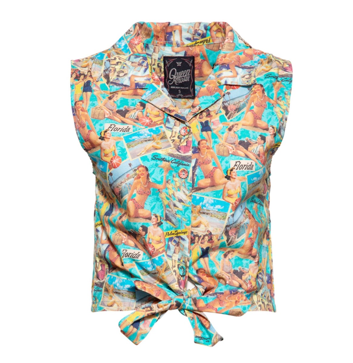 Queen Kerosin Sleeveless Bow Tie Blouse 50s Vacation -XXXL | Queen Kerosin