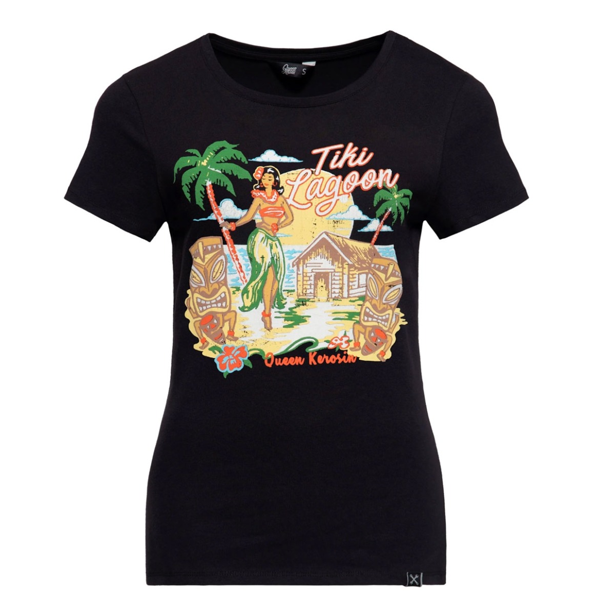 Queen Kerosin Tiki Lagoon T Shirt Black-S | 20% korting | Queen Kerosin