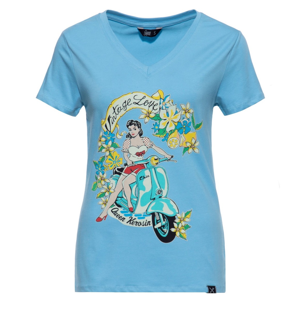 Queen Kerosin Vintage Love Shirt Blue-XXXL | Fiftiesstore