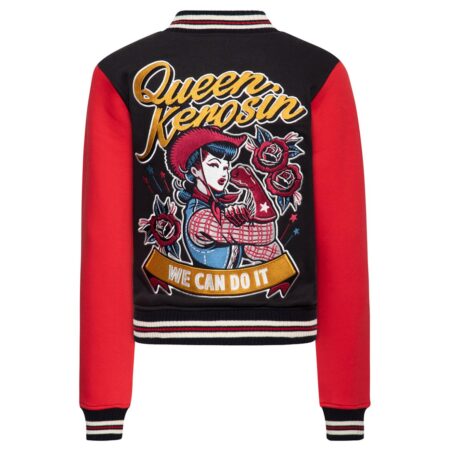 Queen Kerosin We Can Do It Cowgirl College Jacket Black & Red-3XL | Queen Kerosin