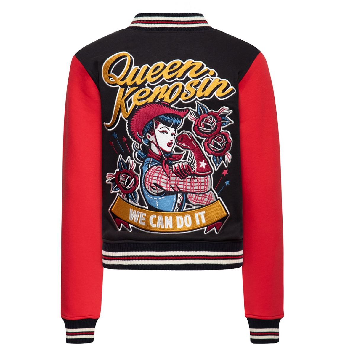 Queen Kerosin We Can Do It Cowgirl College Jacket Black & Red-3XL | Queen Kerosin
