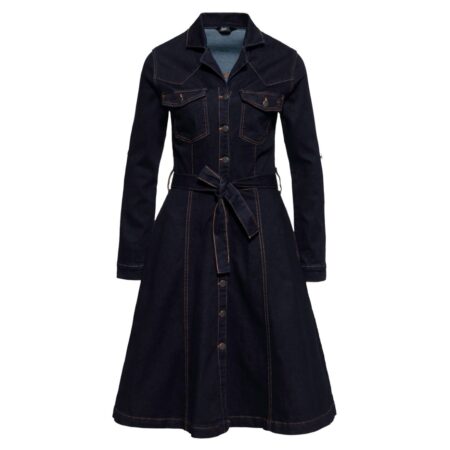 Queen Kerosin Workwear Denim Swing Dress With Tieable Belt-L | 20% korting | Queen Kerosin