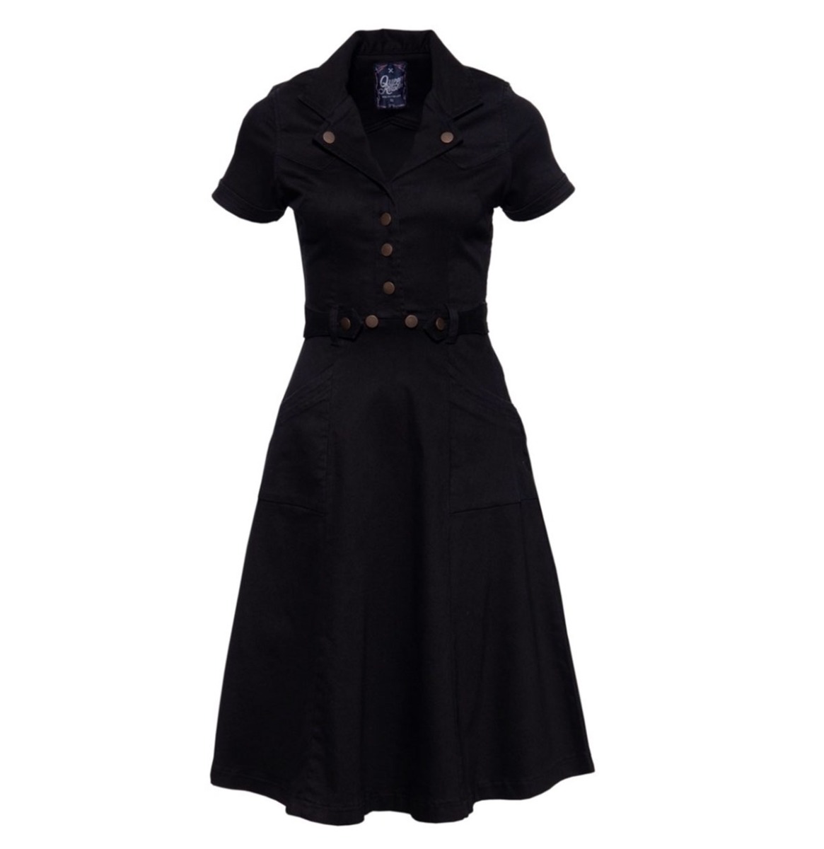 Queen Kerosin Workwear Swing Dress Black-M | 21% korting | Queen Kerosin