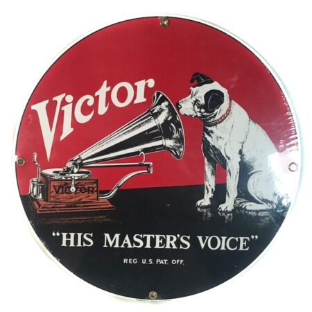 RCA Victor: His Master's Voice Emaille Bord - 29 cm ø - Ande Rooney 1990's | Fiftiesstore