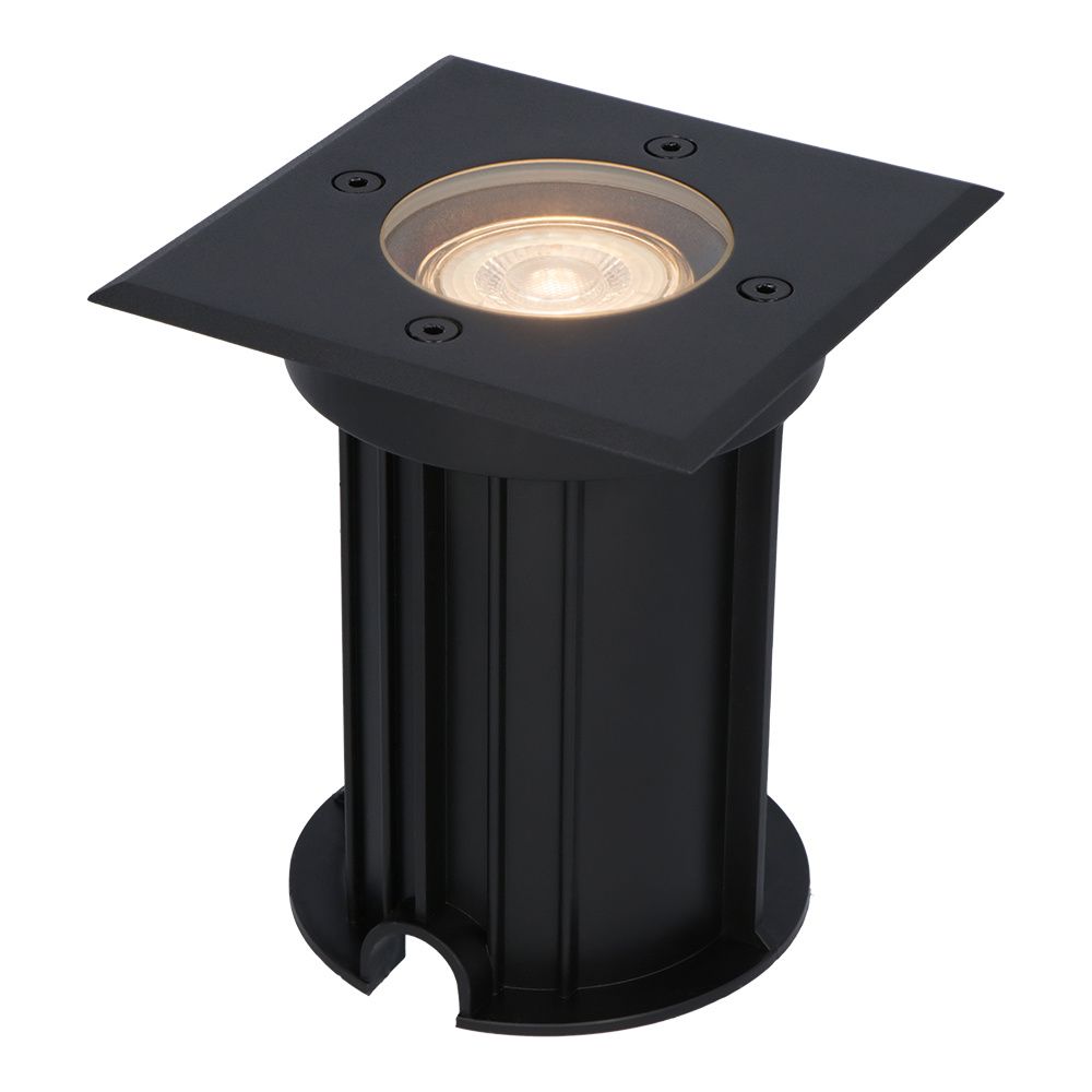 Ramsay LED Grondspot - Vierkant - Dimbaar - GU10 - 2700K warm wit - 4 Watt 345 lumen - Tuinspot - Zwart - IP67 waterdicht - Overrijdbaar voor de Oprit