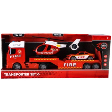 Rapid Wheels Autotransporter Brandweer Met Auto En Helicopter | Rapid Wheels