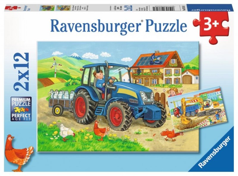 Ravensburger Puzzel Op De Bouwplaats En Boerderij (2x12) | Ravensburger