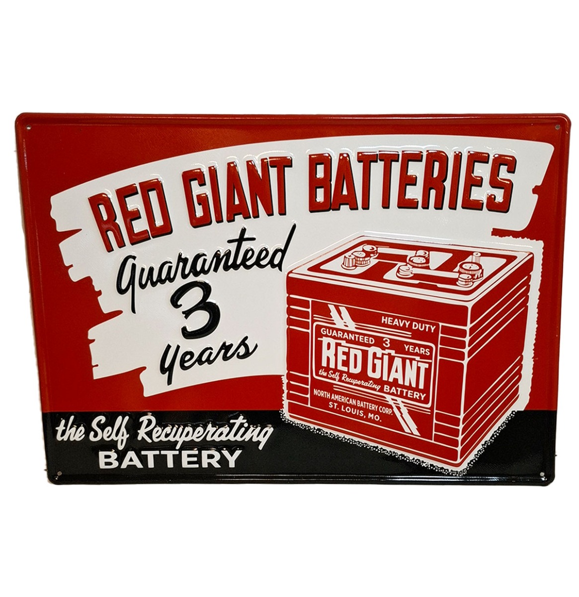 Red Giant Batteries Stalen Bord Met Relief - 50 x 35cm | Fiftiesstore