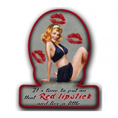 Red Lipstick Pin Up Zwaar Metalen Bord | Fiftiesstore