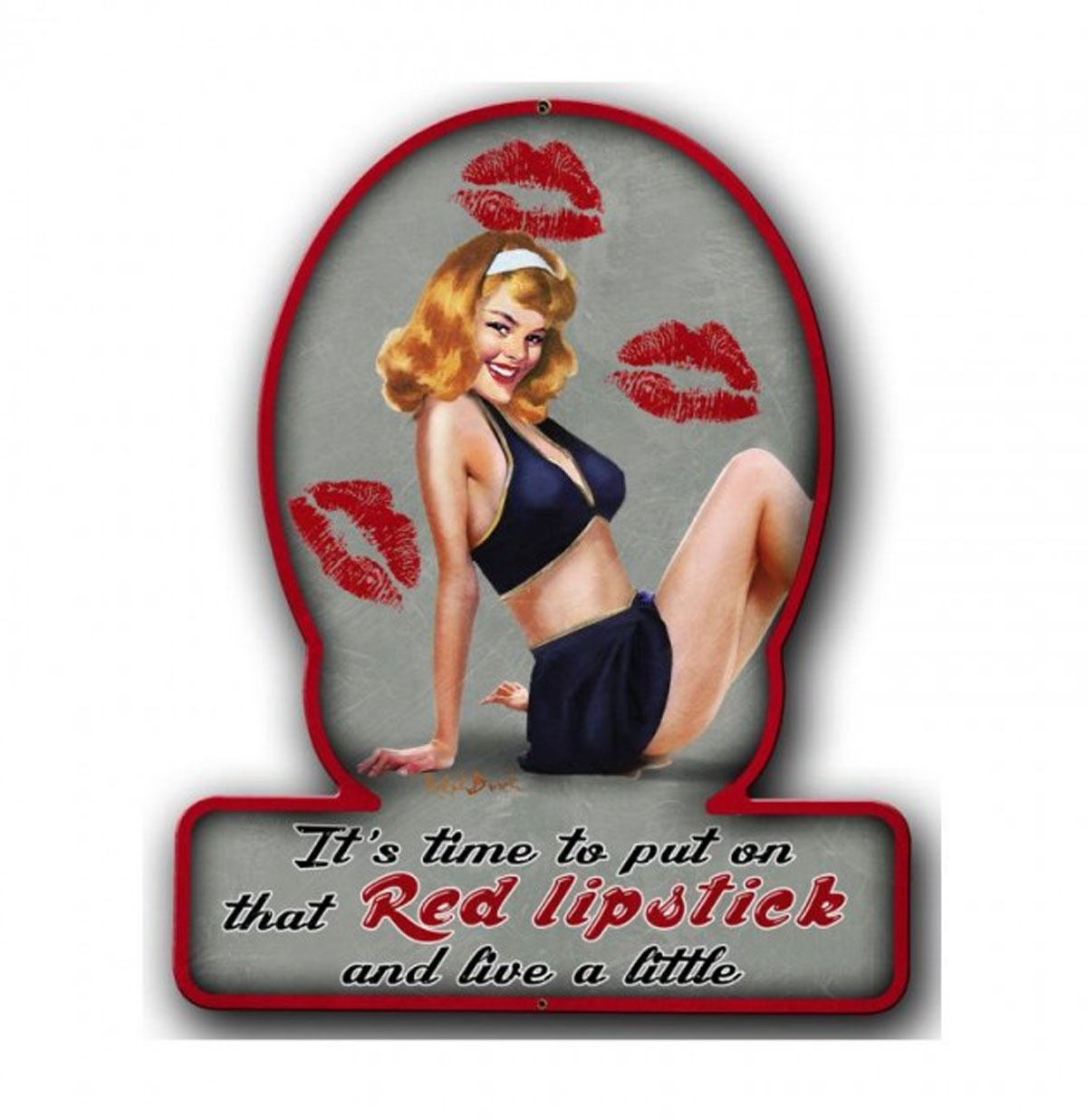Red Lipstick Pin Up Zwaar Metalen Bord | Fiftiesstore