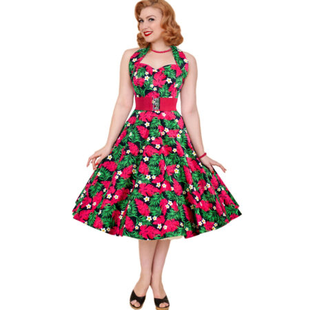 Red Palm Floral Dress Black-46 (NL)/ 20 (UK) | Vivien of Holloway