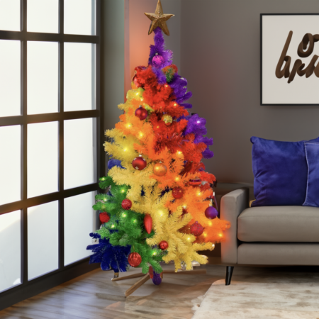 Regenboog Kerstboom 150cm - Inclusief Metalen Basis - Kleurrijke PVC Boom | MikaMax